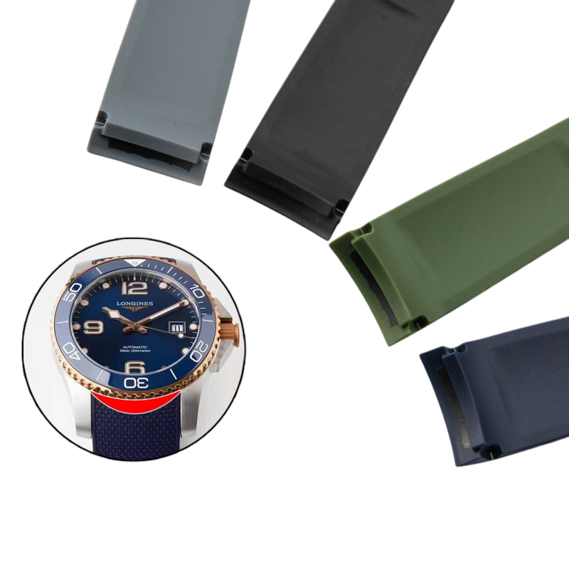 White Smoke Replacement Strap for Longines HydroConquest L3.781-742-VHP 19mm-21mm - Curved-End Performance Silicone Rubber - Aethelgard Atelier