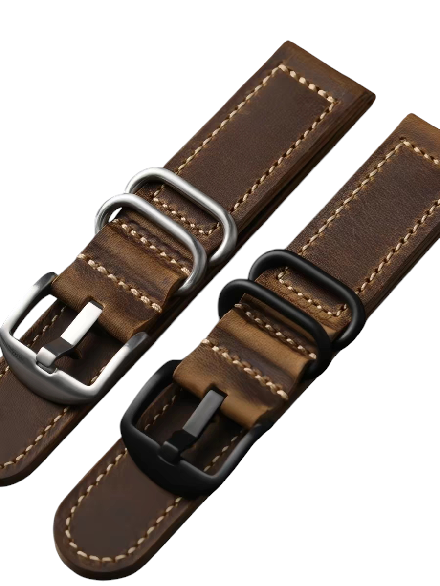 White Smoke Handmade Heritage Brown Thick Crazy Horse Watch Strap for Rolex, Omega, Panerai, IWC, Tudor, Seiko, Hamilton, Patek Philippe, Breitling, Citizen - Military Field Operation Series - 18mm 20mm 22mm 24mm - Aethelgard