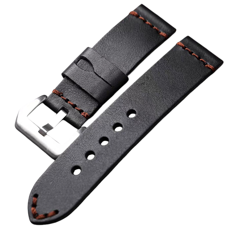 White Smoke Handmade Italian Black Retro Cowhide Watch Strap for Rolex, Panerai, Seiko, IWC - Rugged Artisan Series - 18mm 20mm 22mm 24mm - Aethelgard