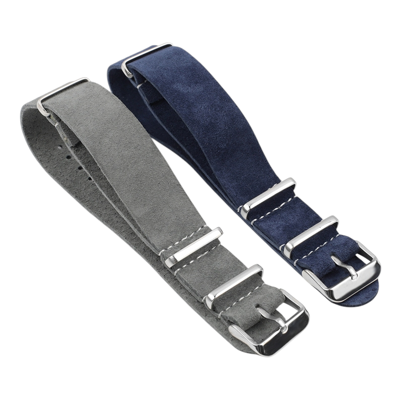 White Smoke Handmade Rugged Field Suede Strap for Rolex, Omega, Seiko, IWC, Tudor, Hamilton, Cartier, Panerai, Breitling, Patek Philippe - Military-Spec Single-Pass Long Band - 18mm 20mm 22mm 24mm - Aethelgard