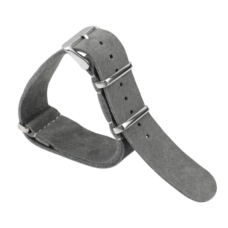White Smoke Handmade Rugged Field Suede Strap for Rolex, Omega, Seiko, IWC, Tudor, Hamilton, Cartier, Panerai, Breitling, Patek Philippe - Military-Spec Single-Pass Long Band - 18mm 20mm 22mm 24mm - Aethelgard