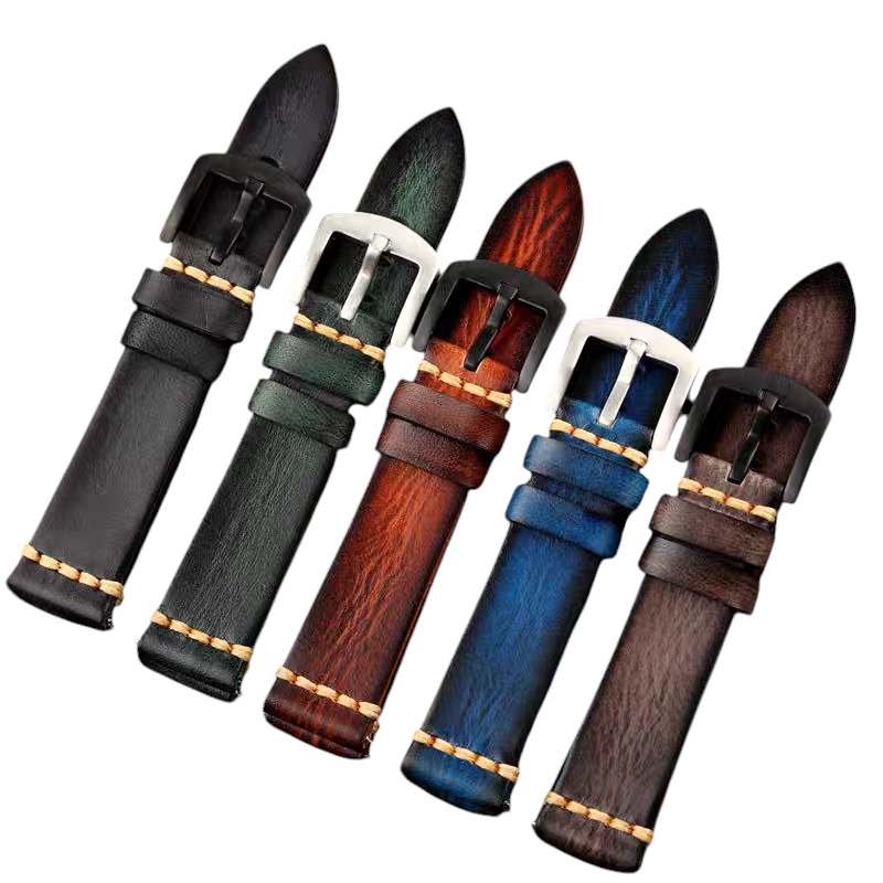 White Smoke Handmade Soft Rub-color Patina Cowhide Watch Strap for Rolex, Omega, Panerai, IWC, Tudor, Seiko, Hamilton, Patek Philippe, Breitling, Citizen - Vintage Dive Watch Edition - 18mm 20mm 22mm 24mm - Aethelgard