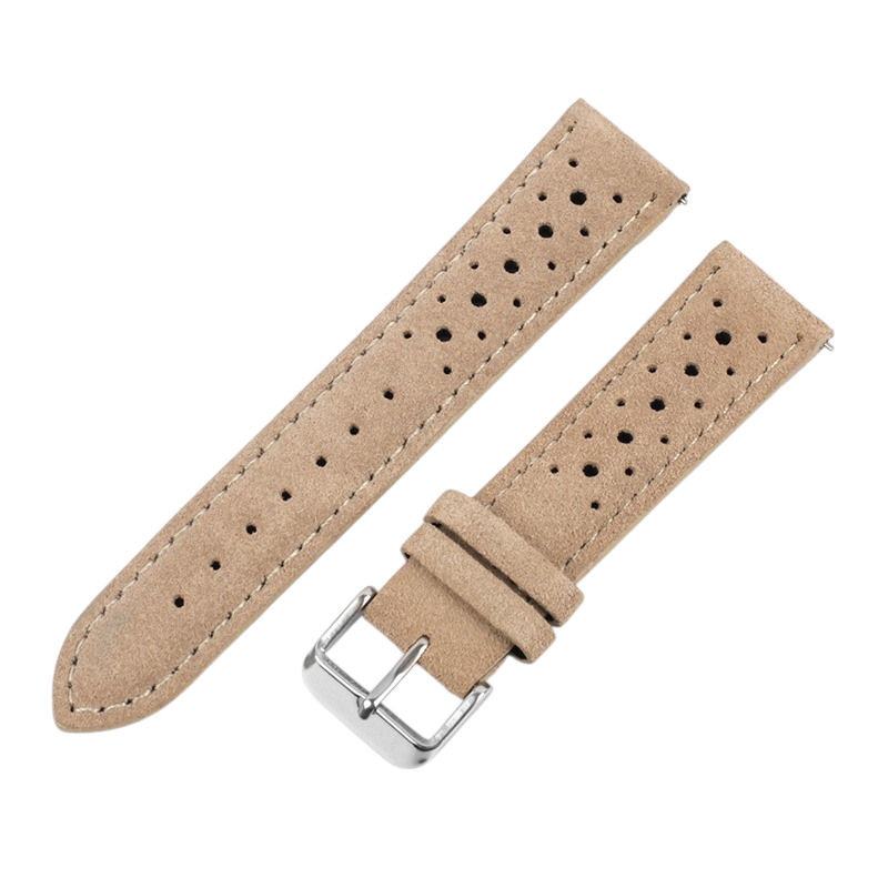 White Smoke Handmade Perforated GT Racing Suede Strap for Rolex, Omega, Seiko, IWC, Tudor, Hamilton, Cartier, Panerai, Breitling, Patek Philippe - Breathable High-Speed Sport Series - 18mm 20mm 22mm 24mm - Aethelgard