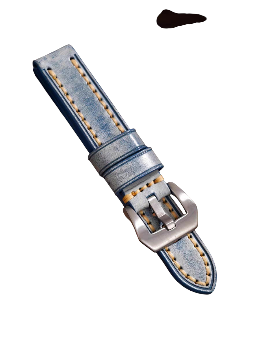 Handmade Italian Waxed Bridle Blue Leather Watch Strap for Panerai, IWC, Rolex, Omega - Artisan Deep-Sea Series - 18mm 20mm 22mm 24mm - Aethelgard