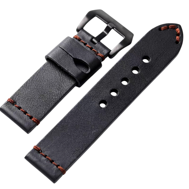 White Smoke Handmade Italian Black Retro Cowhide Watch Strap for Rolex, Panerai, Seiko, IWC - Rugged Artisan Series - 18mm 20mm 22mm 24mm - Aethelgard