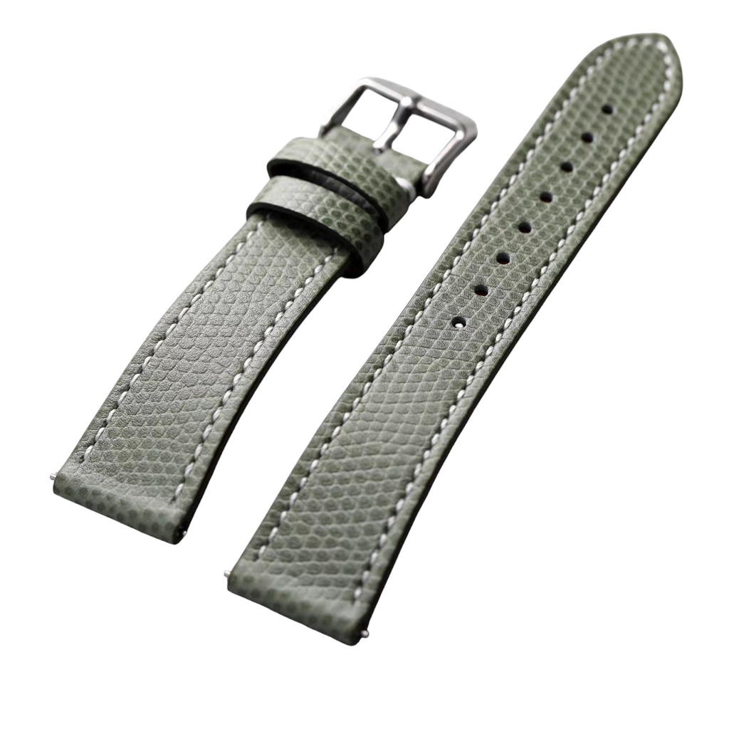 White Smoke Handmade Lizard-Pattern Luminous Calfskin Watch Strap for Cartier, Patek Philippe, Rolex - Olive Green Dress Series - 18mm 20mm 22mm 24mm - Aethelgard