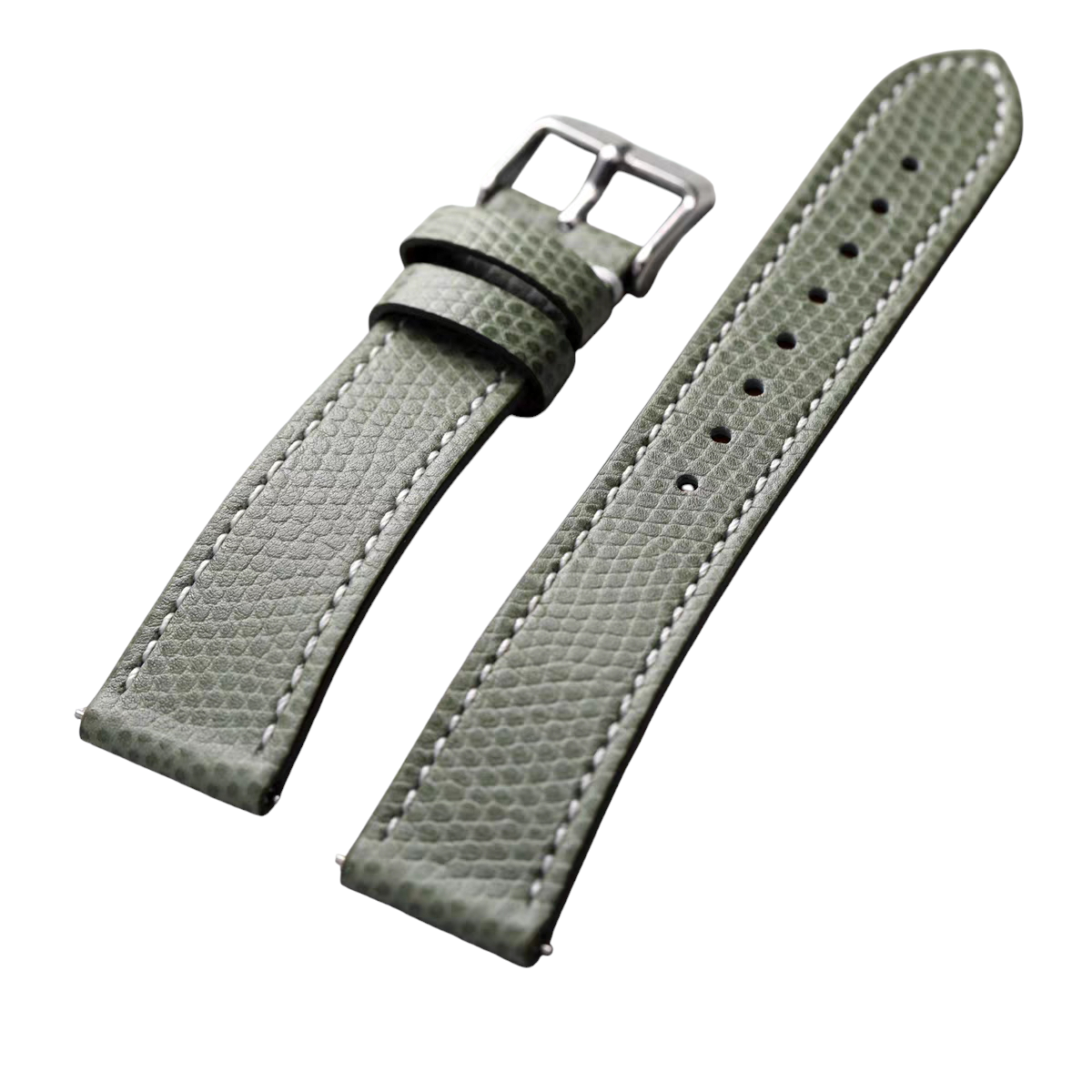 Handmade Lizard-Pattern Luminous Calfskin Watch Strap for Cartier, Patek Philippe, Rolex - Olive Green Dress Series - 18mm 20mm 22mm 24mm - Aethelgard