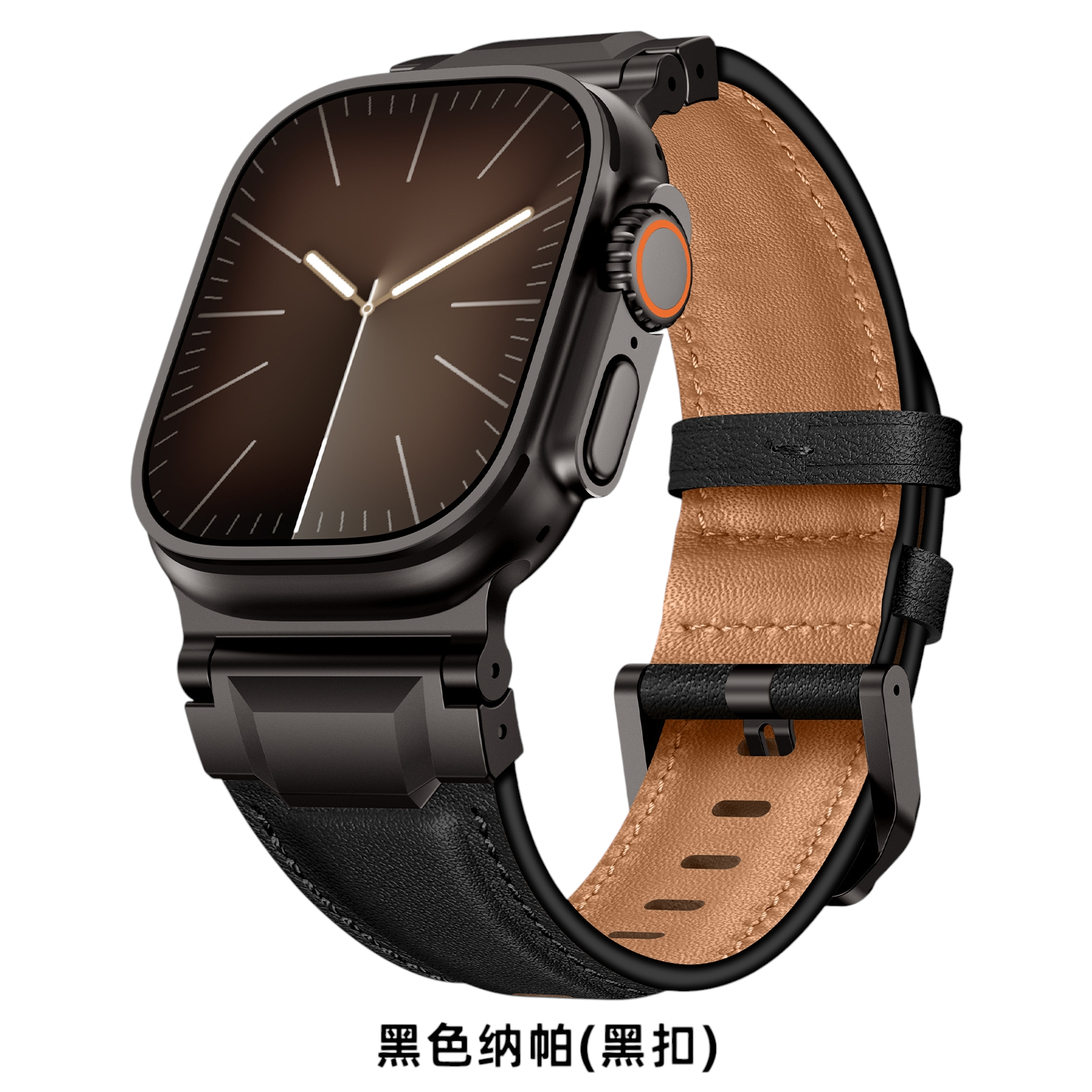 Vintage Armor Genuine Leather Band - Industrial Metal Hardware for Apple Watch