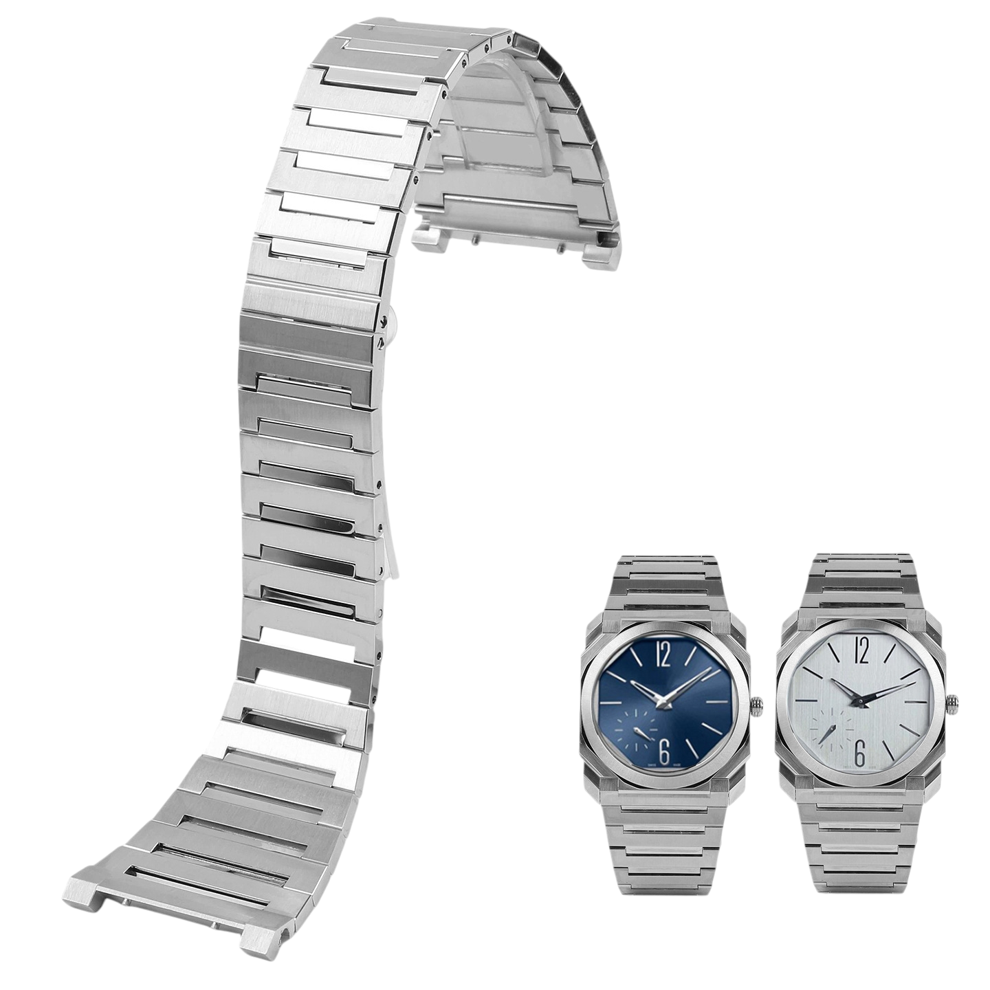 White Smoke Replacement Strap for Bvlgari Octo Finissimo 102711-103464 Series - High-Precision Solid Stainless Steel - Aethelgard Atelier
