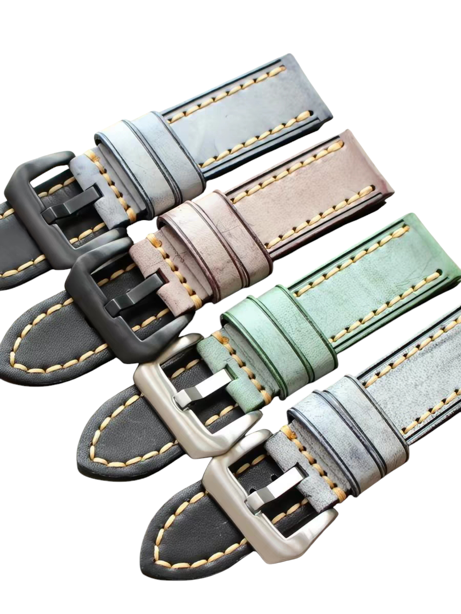 White Smoke Handmade Italian Waxed Matte Cowhide Watch Strap for Rolex, Omega, Tudor, Seiko - Artisan Hand-Burnished Series - 18mm 20mm 22mm 24mm - Aethelgard