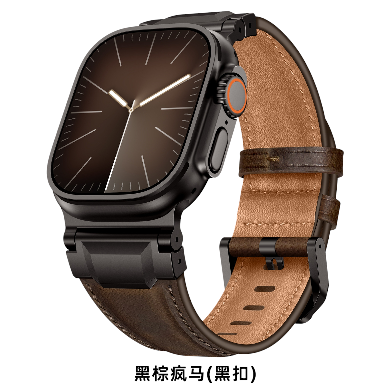 Vintage Armor Genuine Leather Band - Industrial Metal Hardware for Apple Watch