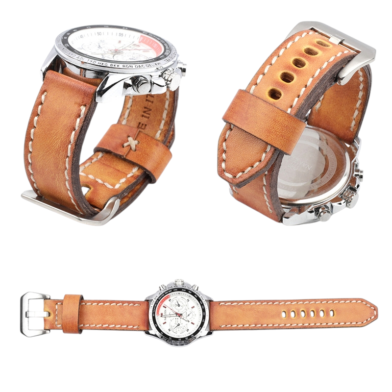 Handmade Earth-Yellow Rub-Color Oil Skin Watch Strap for Rolex, Omega, Seiko, IWC, Tudor, Hamilton, Cartier, Panerai, Patek Philippe, Breitling - Rugged Tanning Artisan Series - 18mm 20mm 22mm 24mm 26mm - Aethelgard