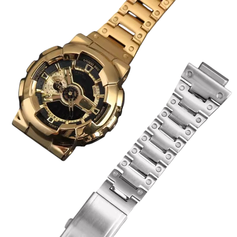 White Smoke Replacement Strap for Casio G-SHOCK GA-110GB-100-120 Series - Solid Blackened Stainless Steel Mod Kit - Aethelgard Atelier