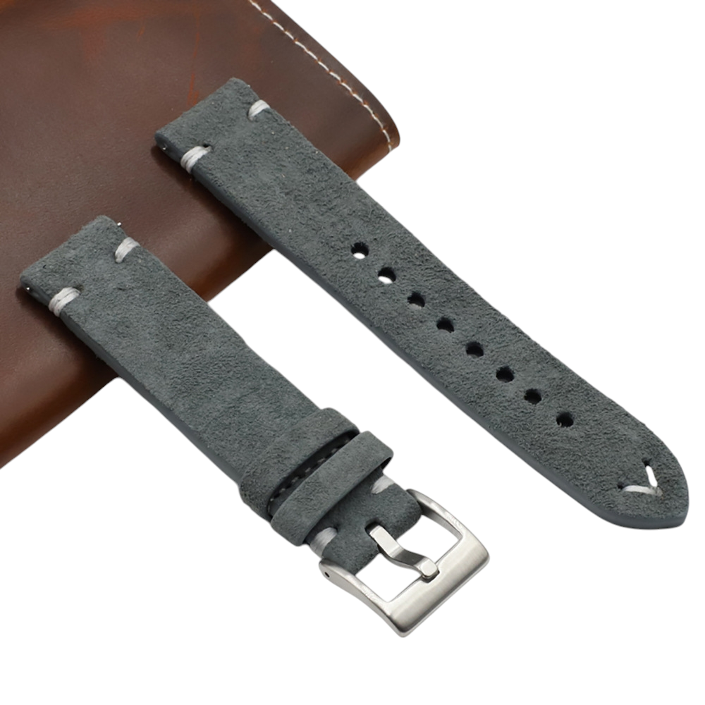 White Smoke Handmade Retro Nappa Flip Suede Strap for Rolex, Omega, Seiko, IWC, Tudor, Hamilton, Cartier, Panerai, Breitling, Patek Philippe - Vintage Revival Hand-Finished Series - 18mm 20mm 22mm 24mm - Aethelgard