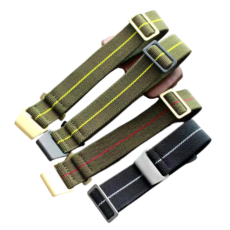 Handmade French MN Parachute Elastic Nylon Watch Strap for Tudor, Rolex, Seiko, Marine Nationale - 60s Heritage Series - 18mm 20mm 22mm 24mm - Aethelgard