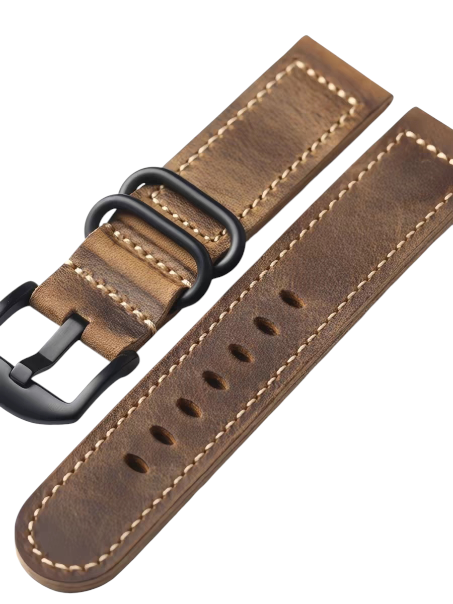 White Smoke Handmade Heritage Brown Thick Crazy Horse Watch Strap for Rolex, Omega, Panerai, IWC, Tudor, Seiko, Hamilton, Patek Philippe, Breitling, Citizen - Military Field Operation Series - 18mm 20mm 22mm 24mm - Aethelgard
