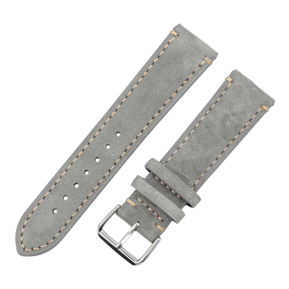 White Smoke Handmade Soft Suede Nubuck Italian Strap for Rolex, Omega, Seiko, IWC, Tudor, Hamilton, Cartier, Panerai, Breitling, Patek Philippe - Minimalist Hand-Stitched Series - 18mm 20mm 22mm 24mm - Aethelgard