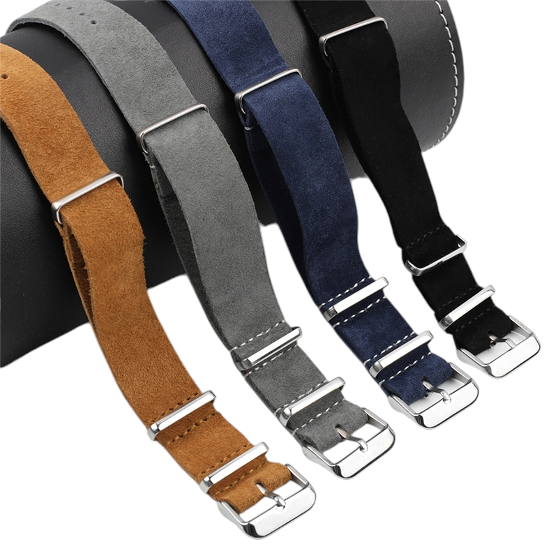 White Smoke Handmade Rugged Field Suede Strap for Rolex, Omega, Seiko, IWC, Tudor, Hamilton, Cartier, Panerai, Breitling, Patek Philippe - Military-Spec Single-Pass Long Band - 18mm 20mm 22mm 24mm - Aethelgard