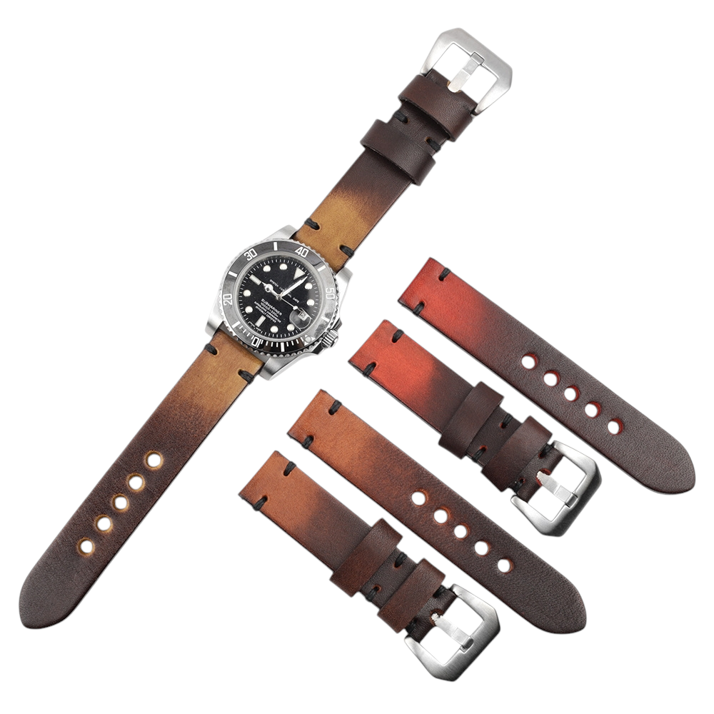 White Smoke Handmade Casual Rub-color Vegetable Tanned Watch Strap for Rolex, Omega, Panerai, IWC, Tudor, Seiko, Hamilton, Patek Philippe, Breitling, Citizen - Smooth Double-Sided Artisan Series - 18mm 20mm 22mm 24mm - Aethelgard