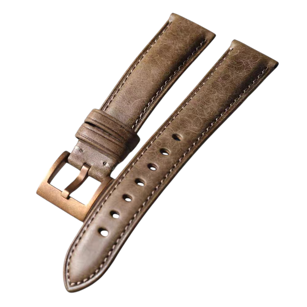 White Smoke Handmade Vintage Brass Buckle Crazy Horse Watch Strap for Rolex, Omega, Panerai, IWC, Tudor, Seiko, Hamilton, Patek Philippe, Breitling, Citizen - Frontier Survivalist Series - 18mm 20mm 22mm 24mm - Aethelgard