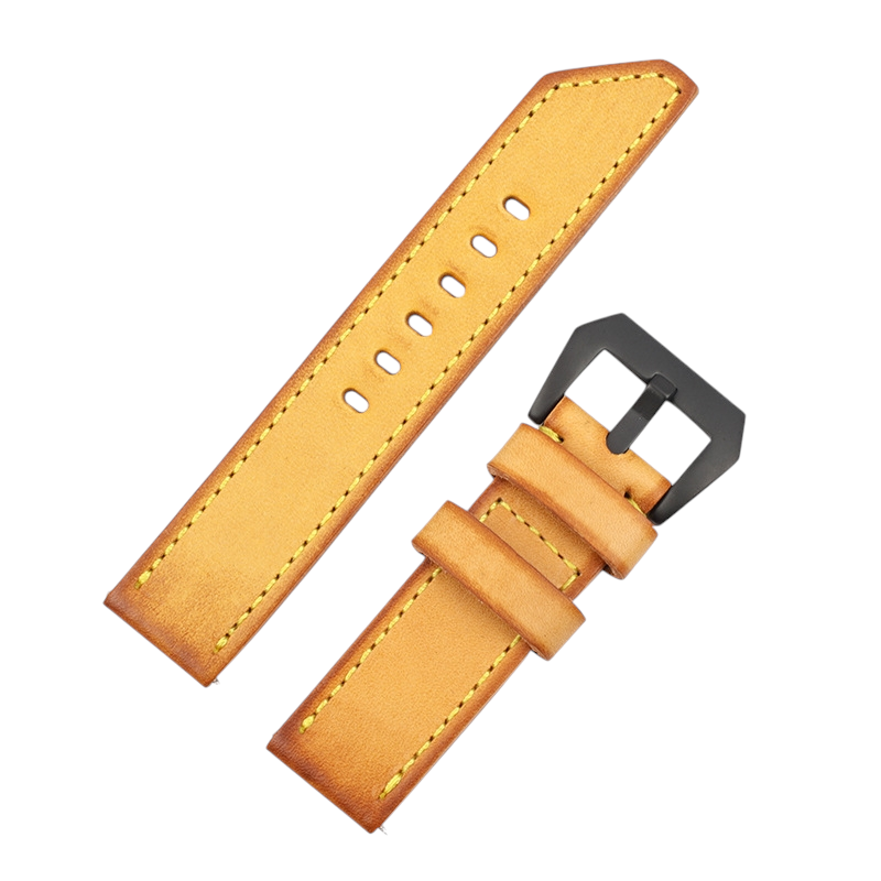 White Smoke Handmade Vintage Rub-Color Old School Watch Strap for Rolex, Omega, Seiko, IWC, Tudor, Hamilton, Cartier, Panerai, Patek Philippe, Breitling - Yellow Ochre Artisan Patina Series - 18mm 20mm 22mm 24mm 26mm - Aethelgard