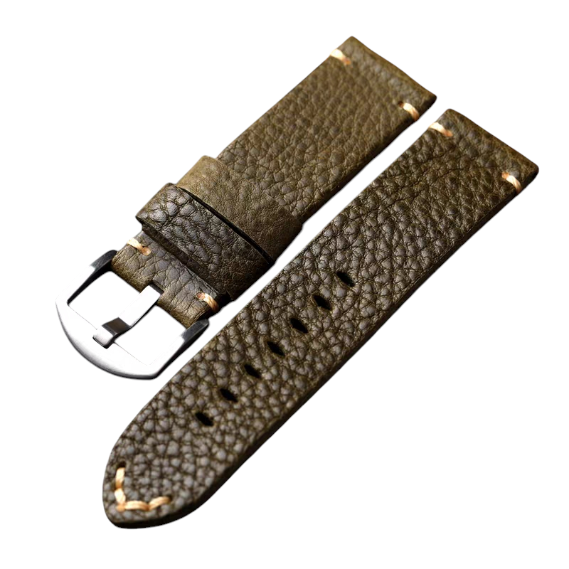 White Smoke Handmade Luminous Lychee Fold-over Cowhide Watch Strap for IWC, Seiko, Rolex, Panerai - Artisan Green Series - 18mm 20mm 22mm 24mm - Aethelgard