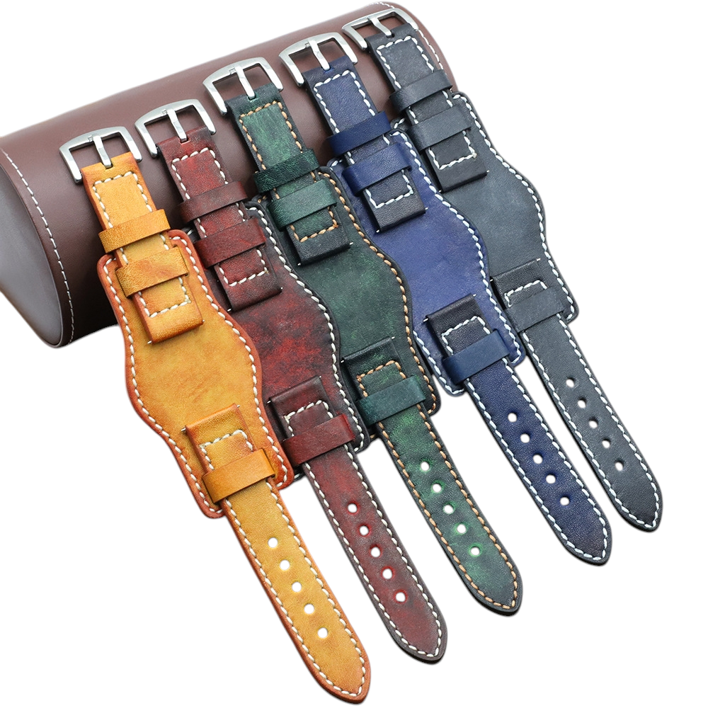 White Smoke Handmade Aged Timeworn Rub-Color BUND Strap for Rolex, Omega, Seiko, IWC, Tudor, Hamilton, Cartier, Panerai, Breitling, Patek Philippe - Wabi-Sabi Heritage Artisan Series - 18mm 20mm 22mm 24mm - Aethelgard