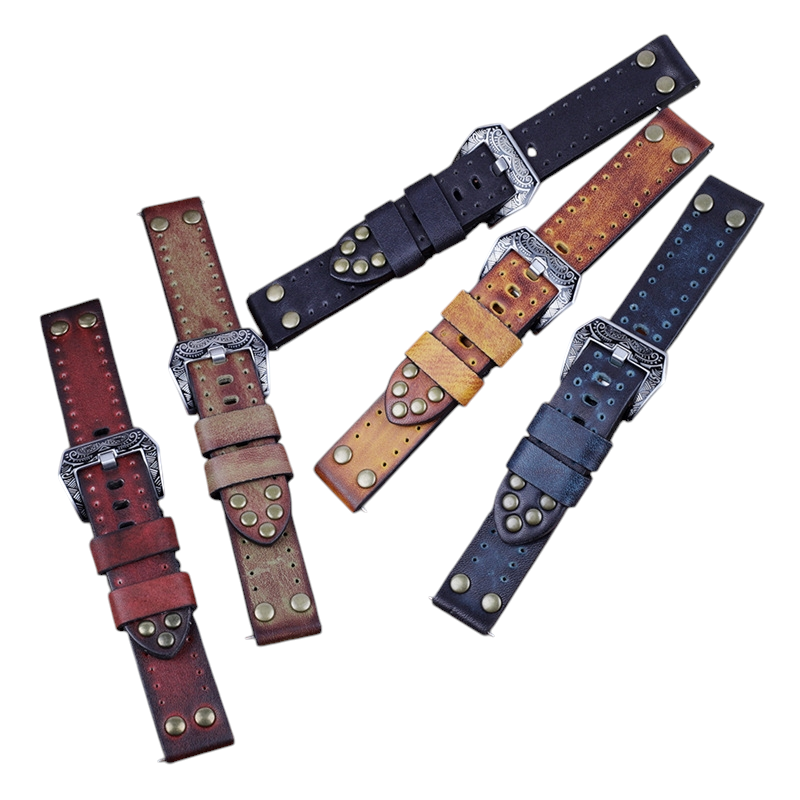 White Smoke Handmade Vintage Rub-Color Calfskin Strap for Rolex, Omega, Seiko, IWC, Tudor, Hamilton, Cartier, Panerai, Breitling, Patek Philippe - Artisan Flower Buckle Edition - 18mm 20mm 22mm 24mm - Aethelgard