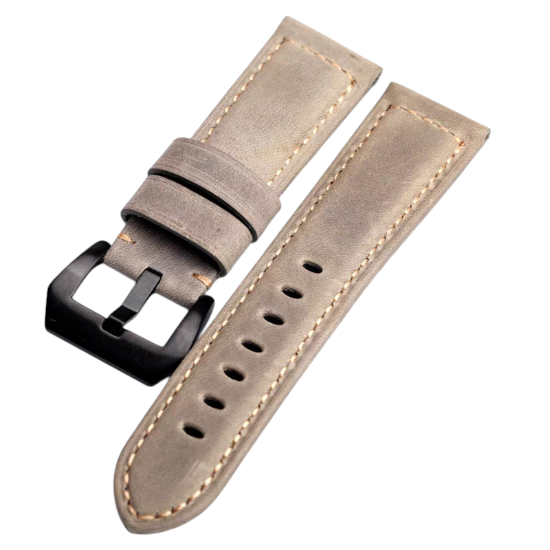 Handmade Handmade Matte Grey Heritage Leather Watch Strap for Panerai, IWC, Seiko, Rolex - Artisan Slate Series - 18mm 20mm 22mm 24mm - Aethelgard