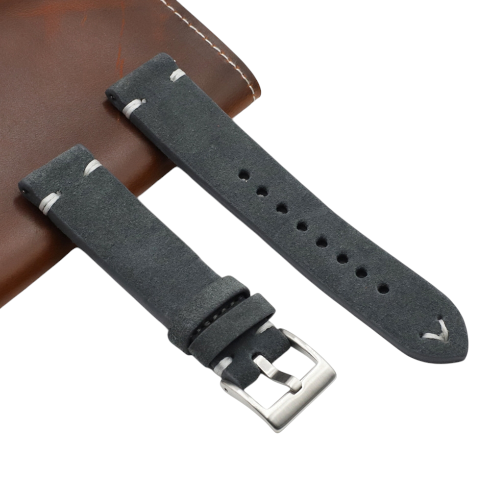 White Smoke Handmade Retro Nappa Flip Suede Strap for Rolex, Omega, Seiko, IWC, Tudor, Hamilton, Cartier, Panerai, Breitling, Patek Philippe - Vintage Revival Hand-Finished Series - 18mm 20mm 22mm 24mm - Aethelgard