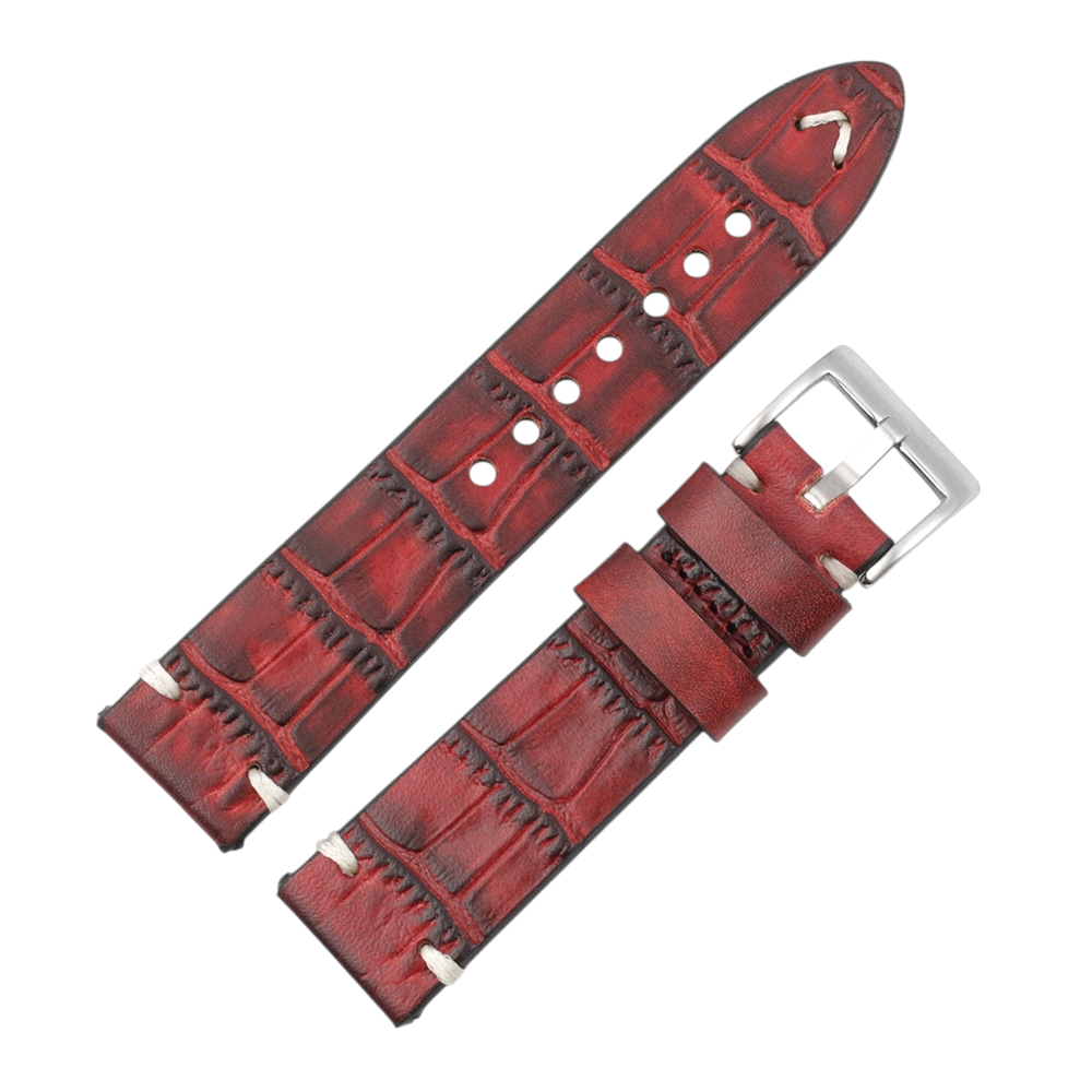 White Smoke Handmade Handmade Croc-Texture Bovine Watch Strap for Rolex, Omega, Seiko, IWC, Tudor, Hamilton, Cartier, Panerai, Patek Philippe, Breitling - Stitched Vintage Luxury Series - 18mm 20mm 22mm 24mm 26mm - Aethelgard