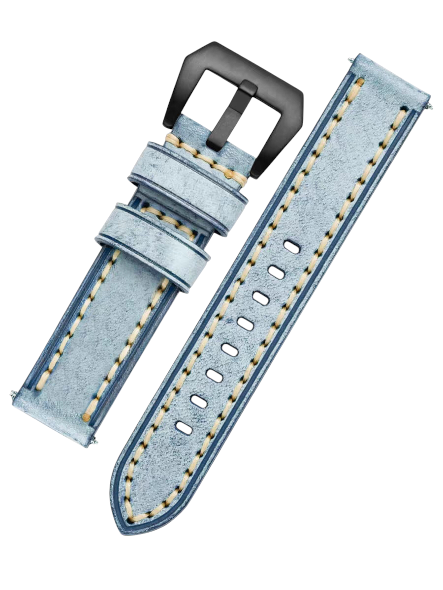 Handmade Italian Waxed Bridle Blue Leather Watch Strap for Panerai, IWC, Rolex, Omega - Artisan Deep-Sea Series - 18mm 20mm 22mm 24mm - Aethelgard