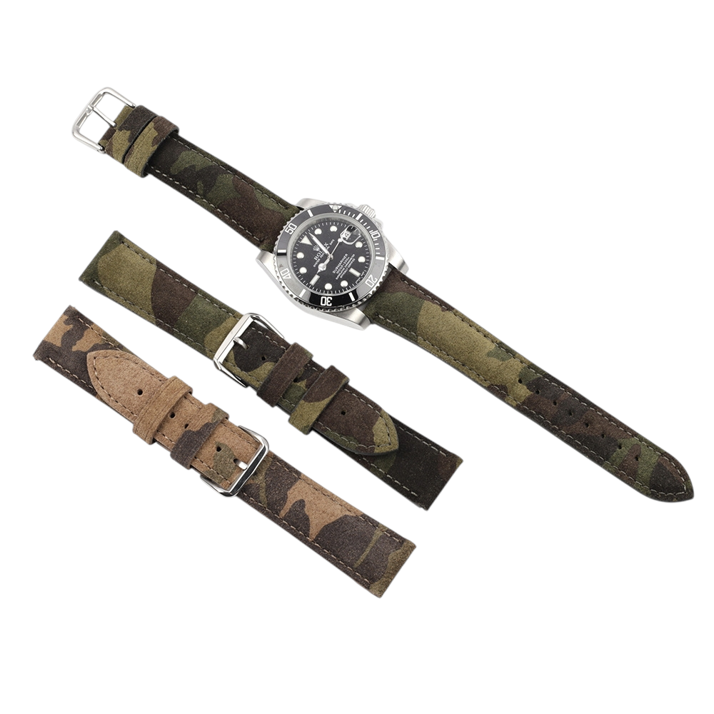 White Smoke Handmade Jungle Camo Tactical Leather Strap for Rolex, Omega, Seiko, IWC, Tudor, Hamilton, Cartier, Panerai, Breitling, Patek Philippe - Stealth Operation Genuine Series - 18mm 20mm 22mm 24mm - Aethelgard