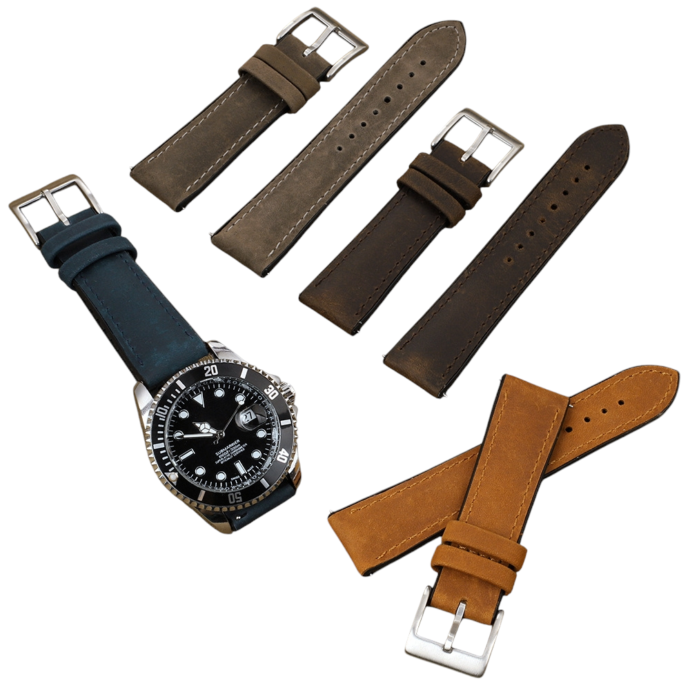 White Smoke Handmade Crazy Horse Silicone Hybrid Watch Strap for Rolex, Omega, Panerai, IWC, Tudor, Seiko, Hamilton, Patek Philippe, Breitling, Citizen - Performance Lined Sport Series - 18mm 20mm 22mm 24mm - Aethelgard