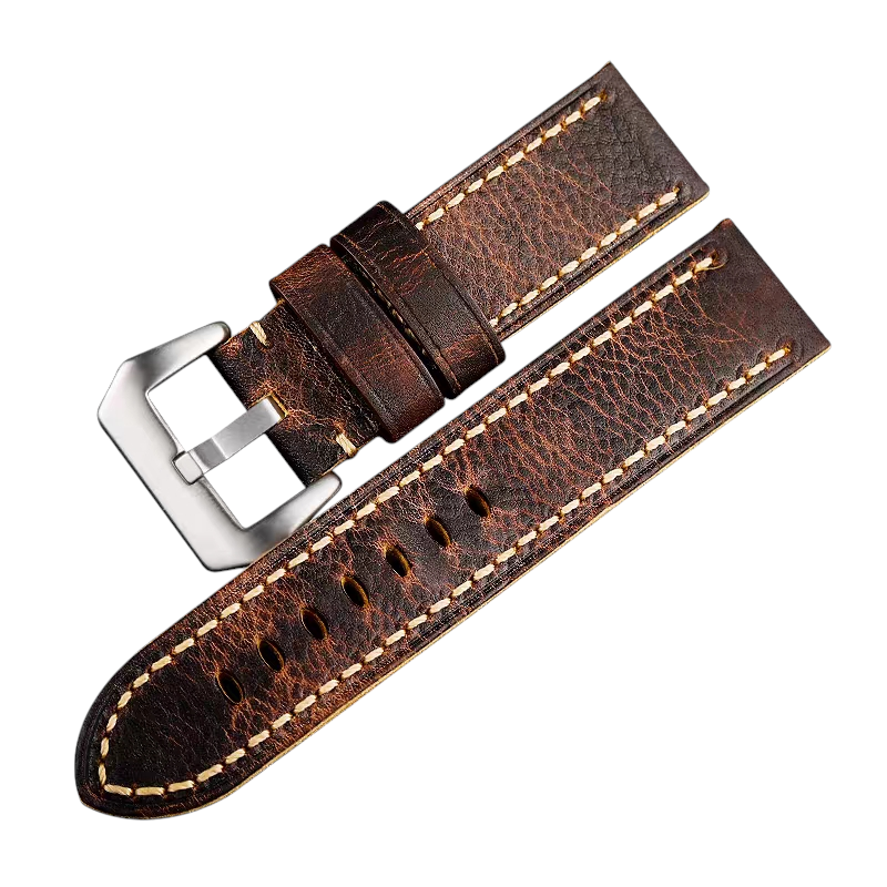 White Smoke Handmade Fold-over Bronze Specialist Cowhide Watch Strap for Panerai, Tudor, Bronze Timepieces - Vintage Bronze Edition - 18mm 20mm 22mm 24mm - Aethelgard