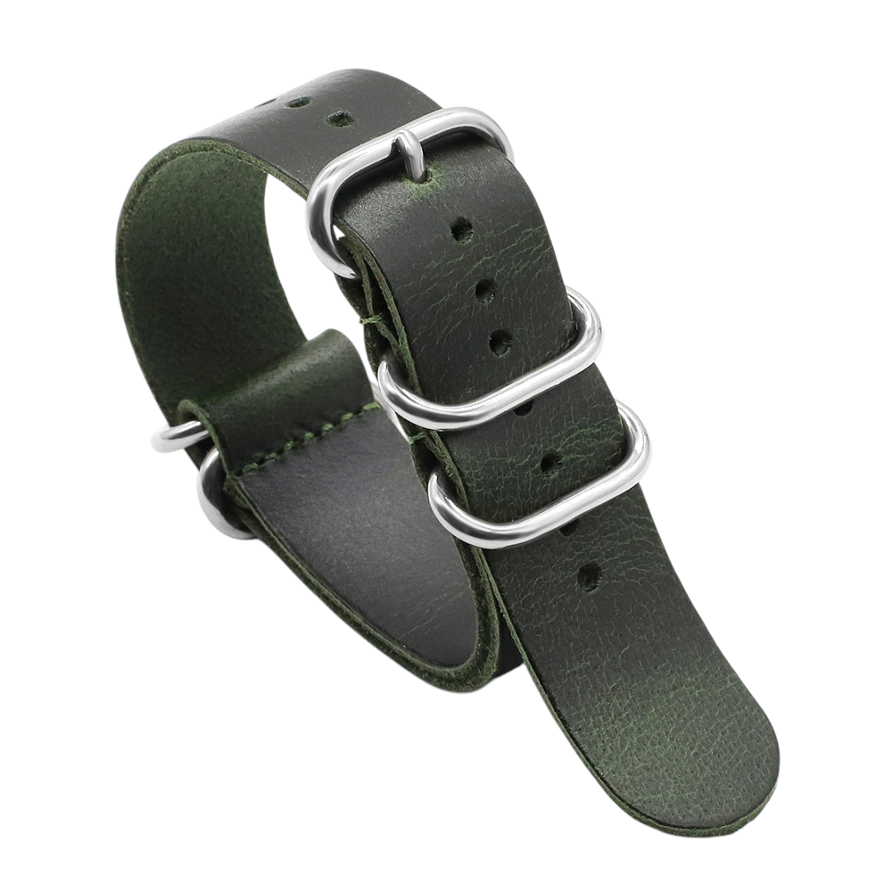 White Smoke Handmade Crazy Horse Leather 5-Ring Strap for Rolex, Omega, Seiko, IWC, Tudor, Hamilton, Cartier, Panerai, Breitling, Patek Philippe - Heavy-Duty Military NATO Edition - 18mm 20mm 22mm 24mm - Aethelgard