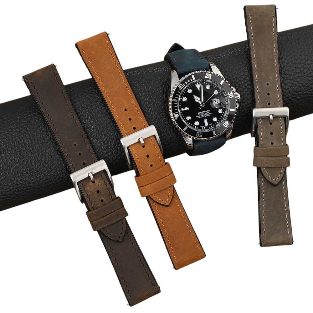 White Smoke Handmade Crazy Horse Silicone Hybrid Watch Strap for Rolex, Omega, Panerai, IWC, Tudor, Seiko, Hamilton, Patek Philippe, Breitling, Citizen - Performance Lined Sport Series - 18mm 20mm 22mm 24mm - Aethelgard