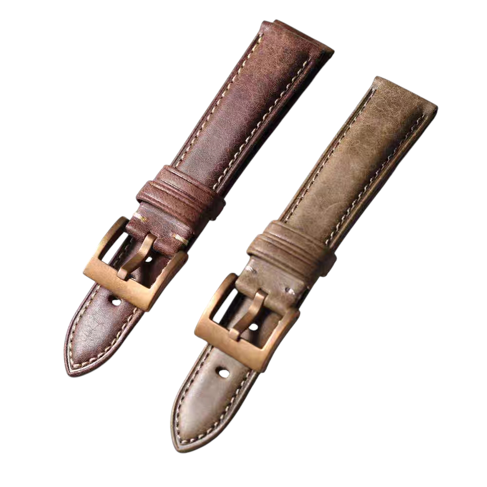 White Smoke Handmade Vintage Brass Buckle Crazy Horse Watch Strap for Rolex, Omega, Panerai, IWC, Tudor, Seiko, Hamilton, Patek Philippe, Breitling, Citizen - Frontier Survivalist Series - 18mm 20mm 22mm 24mm - Aethelgard