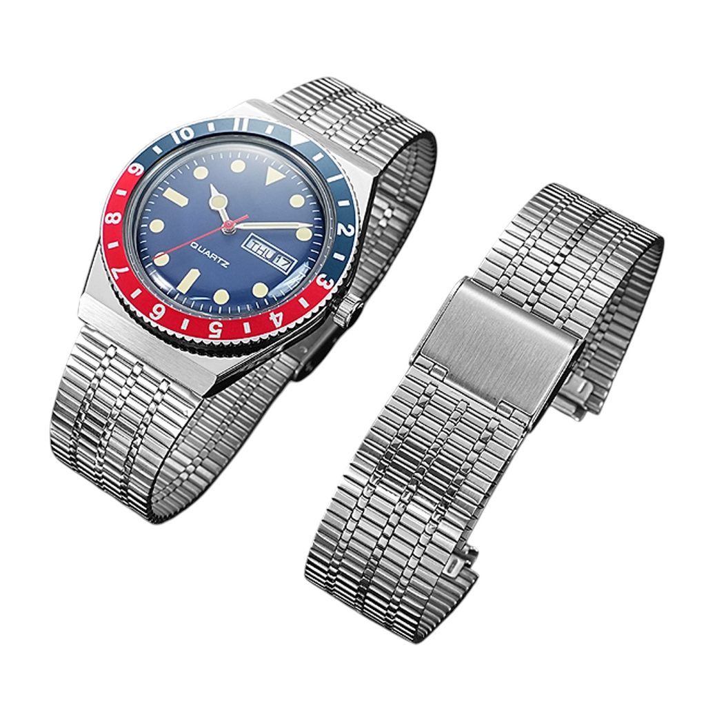 White Smoke Replacement Strap for Timex Q Timex TW2T80700-2U60900 Retro - Solid Retro Link Stainless Steel - Aethelgard Atelier