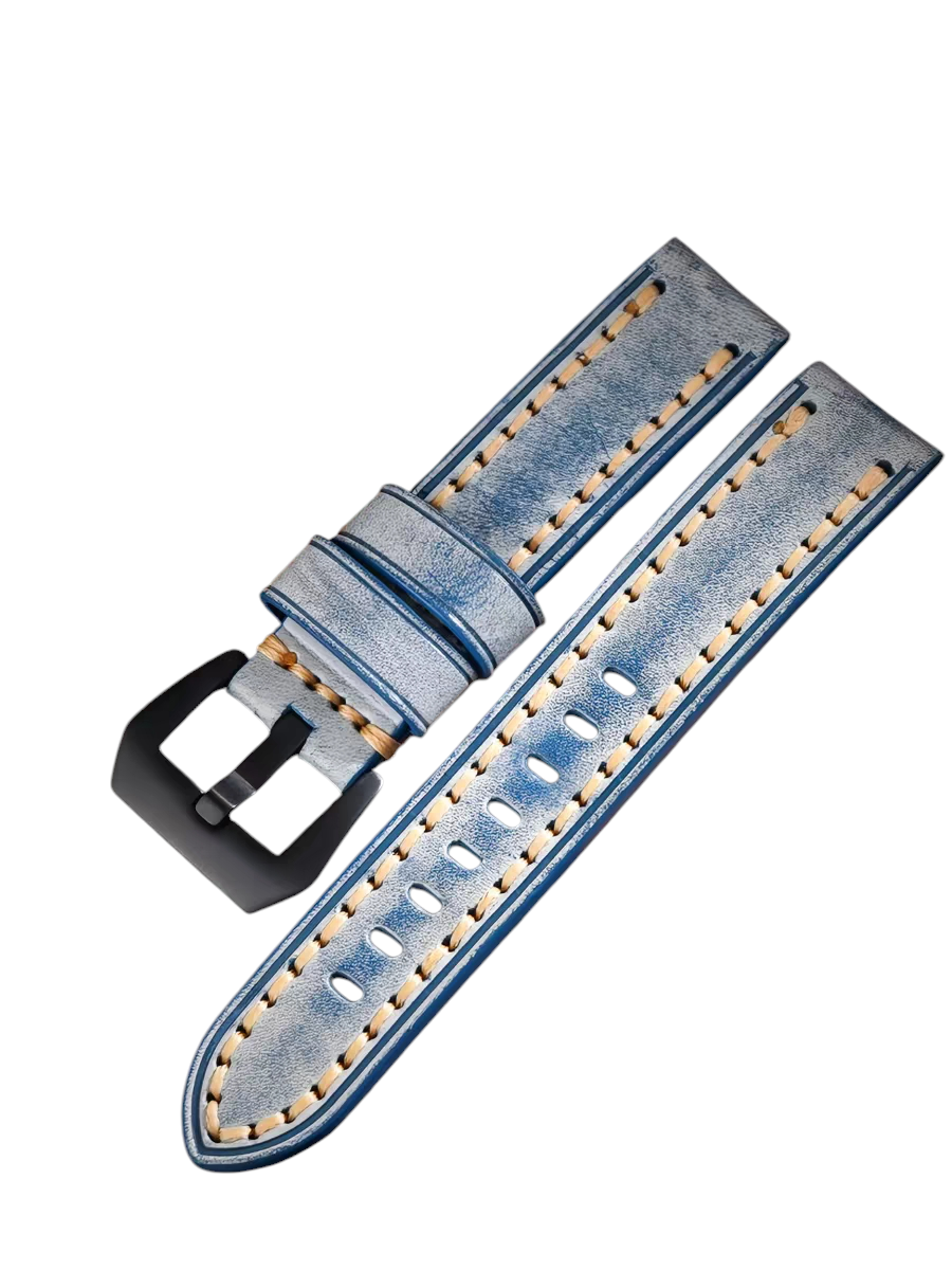 White Smoke Handmade Italian Waxed Matte Cowhide Watch Strap for Rolex, Omega, Tudor, Seiko - Artisan Hand-Burnished Series - 18mm 20mm 22mm 24mm - Aethelgard