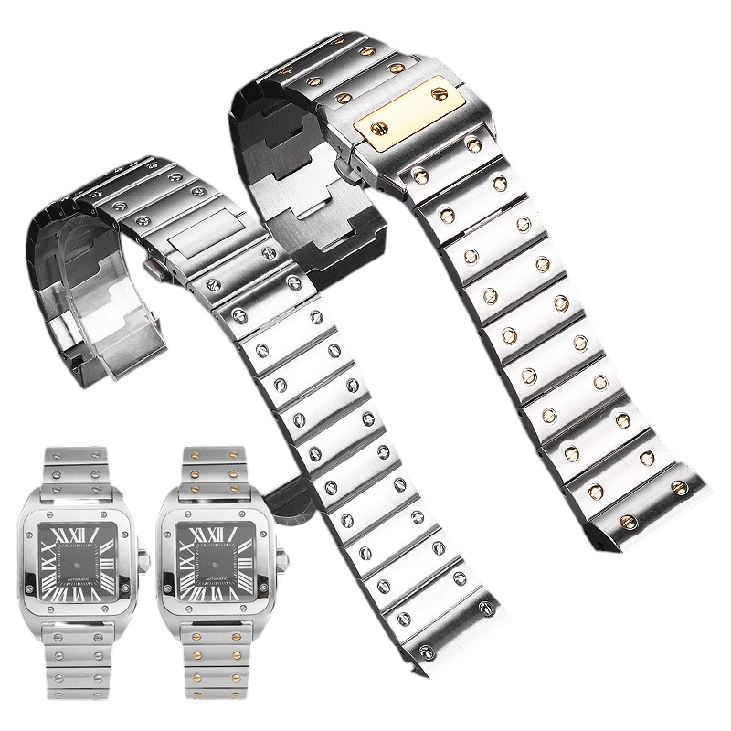 White Smoke Replacement Strap for Cartier Santos 100 - WSSA0009 23mm Series - Heavyweight Solid Stainless Steel - Aethelgard Atelier
