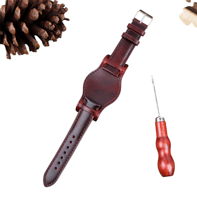 Handmade Oil Wax Aviator BUND Pad Strap for Rolex, Omega, Seiko, IWC, Tudor, Hamilton, Cartier, Panerai, Breitling, Patek Philippe - Bespoke Heritage Flight Series - 18mm 20mm 22mm 24mm - Aethelgard