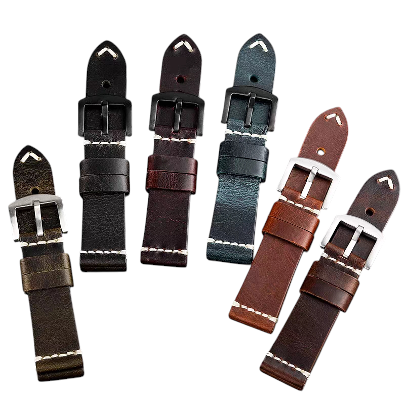 Handmade Italian Fold-over Waxed Leather Watch Strap for Rolex Submariner, Seiko, Omega - Submariner Vintage Series - 18mm 20mm 22mm 24mm - Aethelgard