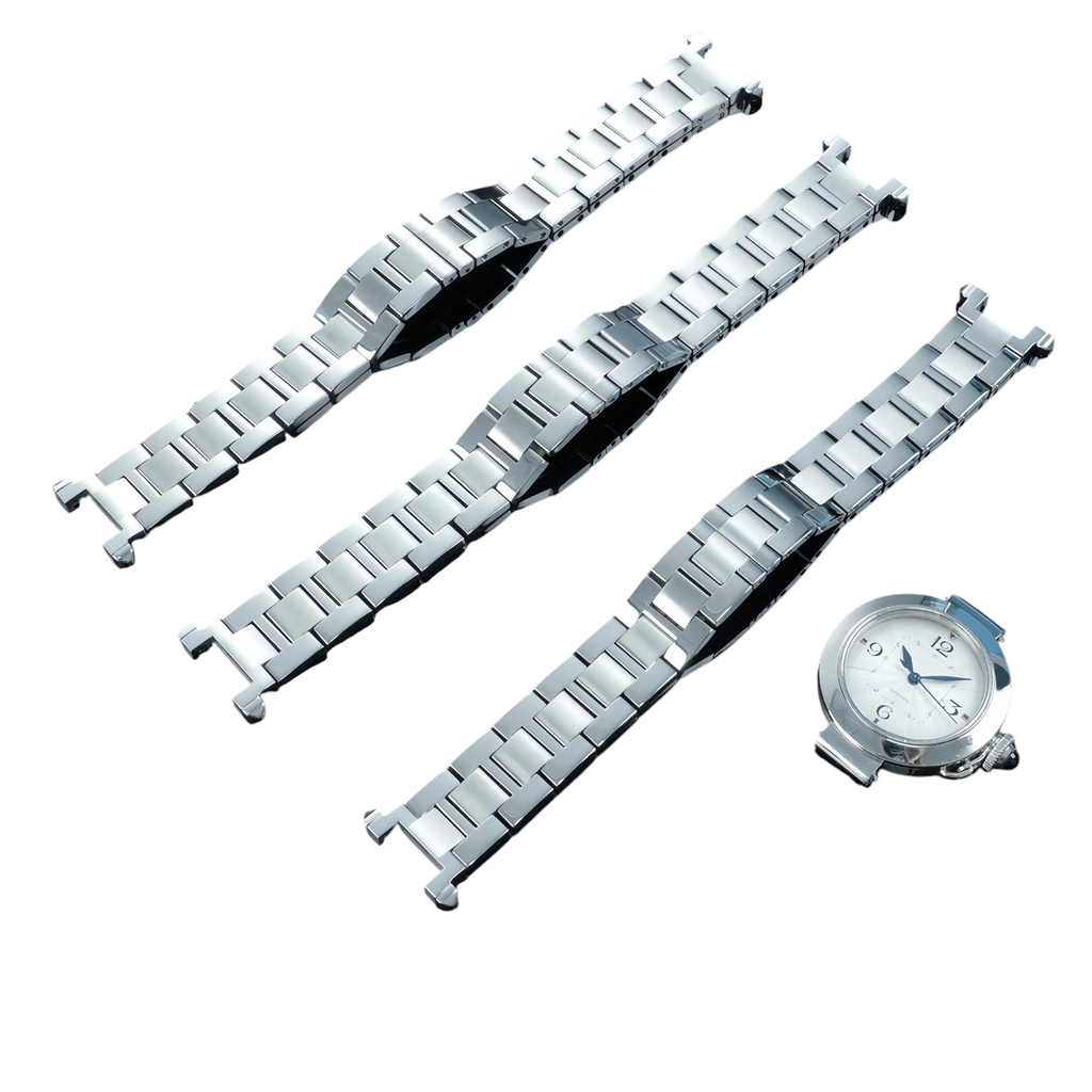 White Smoke Replacement Strap for Cartier Pasha de Cartier Series Quick-Release - Notched Interface Solid Stainless Steel - Aethelgard Atelier
