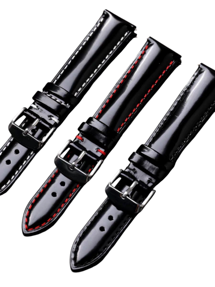 Handmade Premium Shinki Shell Cordovan Black Watch Strap for Patek Philippe, Rolex, Grand Seiko - Diamond Leather Series - 18mm 20mm 22mm 24mm - Aethelgard
