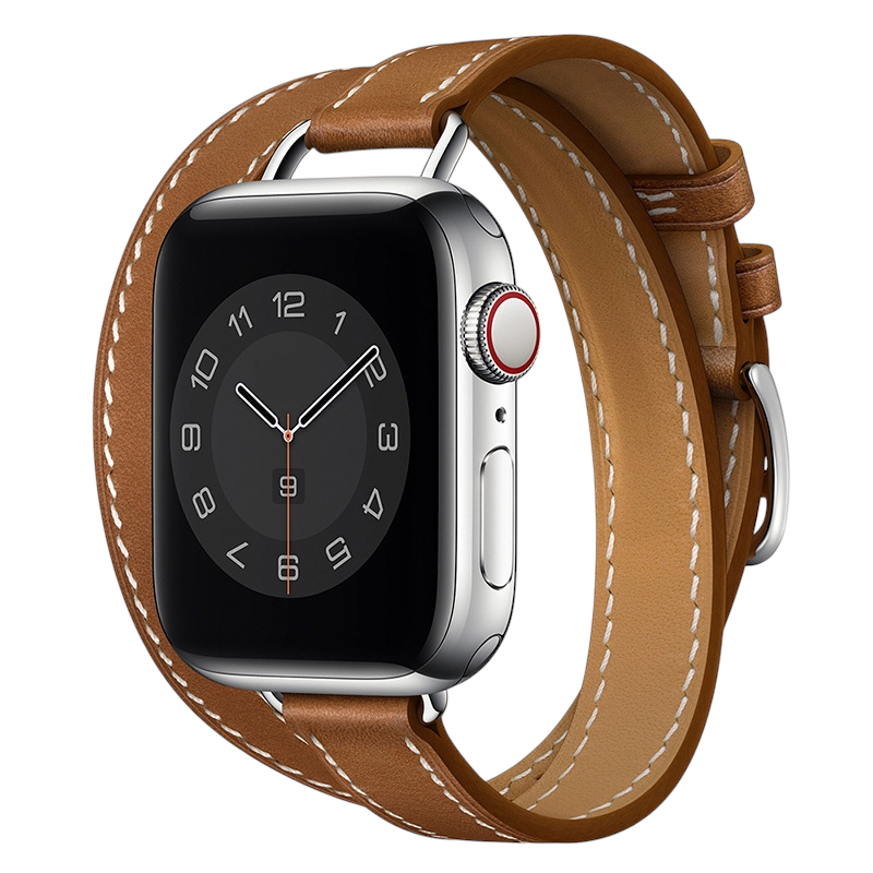 Luxury Slim Leather Double Tour - Hermès Style for Apple Watch Series 11/10