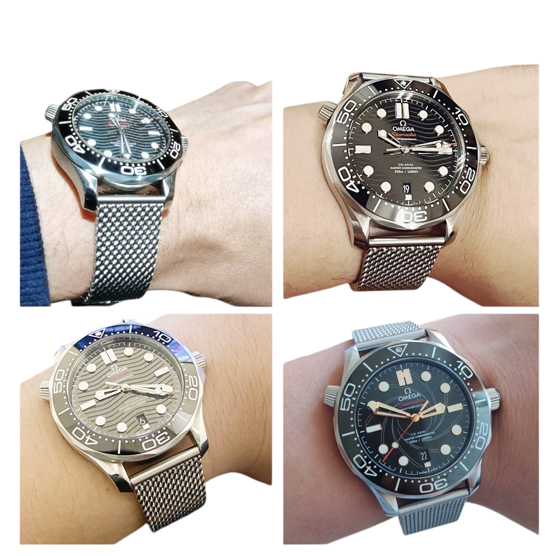 White Smoke Replacement Strap for Omega Seamaster 300 - NTTD - De Ville Milanese - 316L Stainless Steel Mesh Link - Aethelgard Atelier