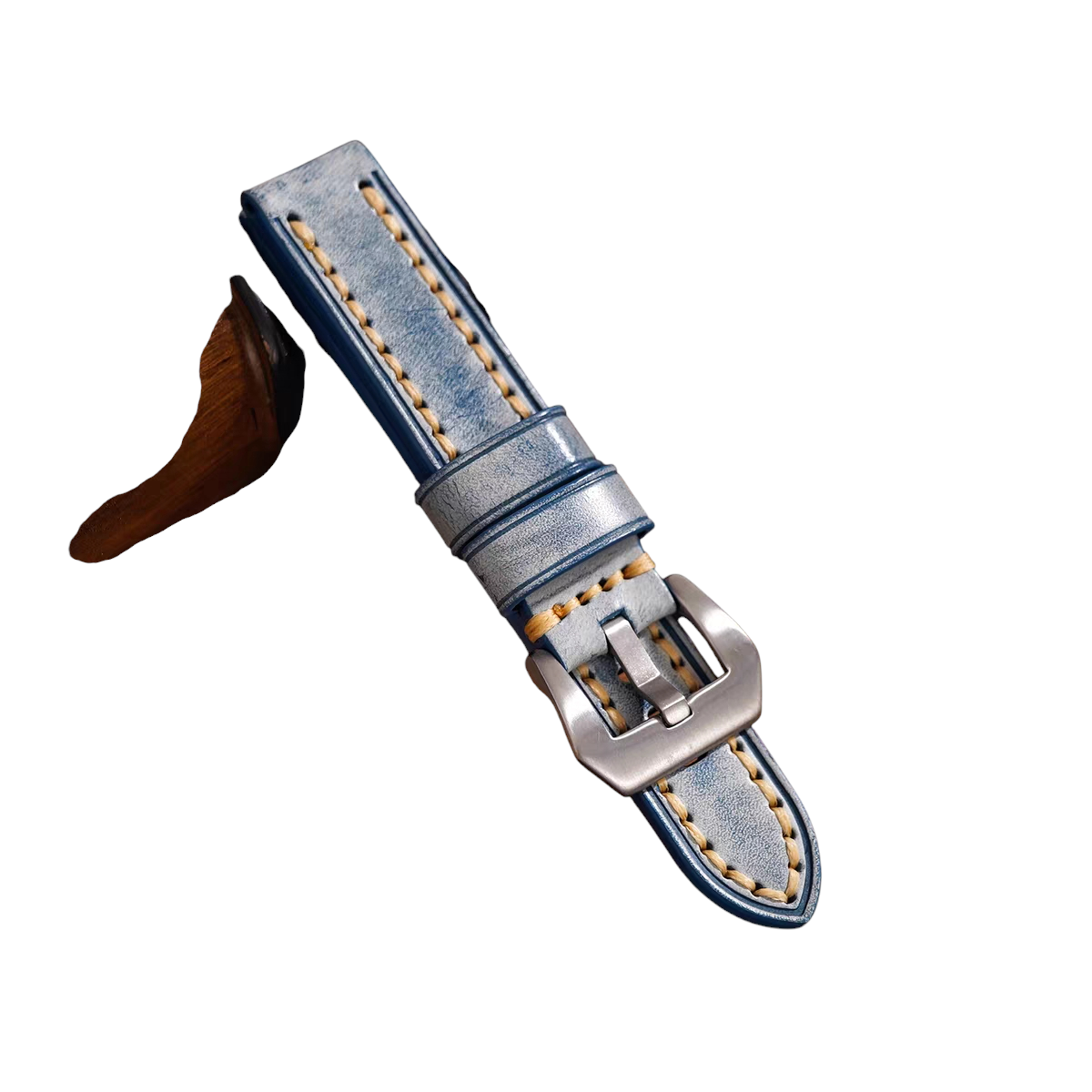 Handmade Italian Waxed Bridle Blue Leather Watch Strap for Panerai, IWC, Rolex, Omega - Artisan Deep-Sea Series - 18mm 20mm 22mm 24mm - Aethelgard