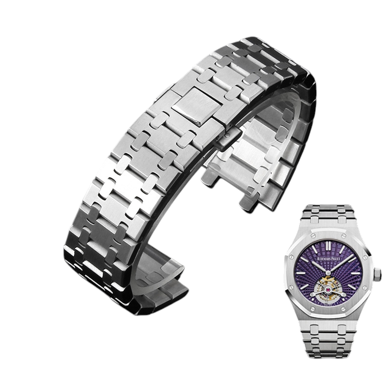 White Smoke Replacement Steel Strap for Audemars Piguet Royal Oak 41MM 15400-15500 Polished - Mirror-Finished 316L Solid Steel - Aethelgard Atelier