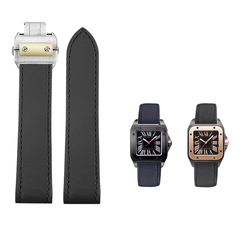 White Smoke Replacement Strap for Cartier Santos 100 Series - Nylon Embossed Calfskin Leather - Aethelgard Atelier